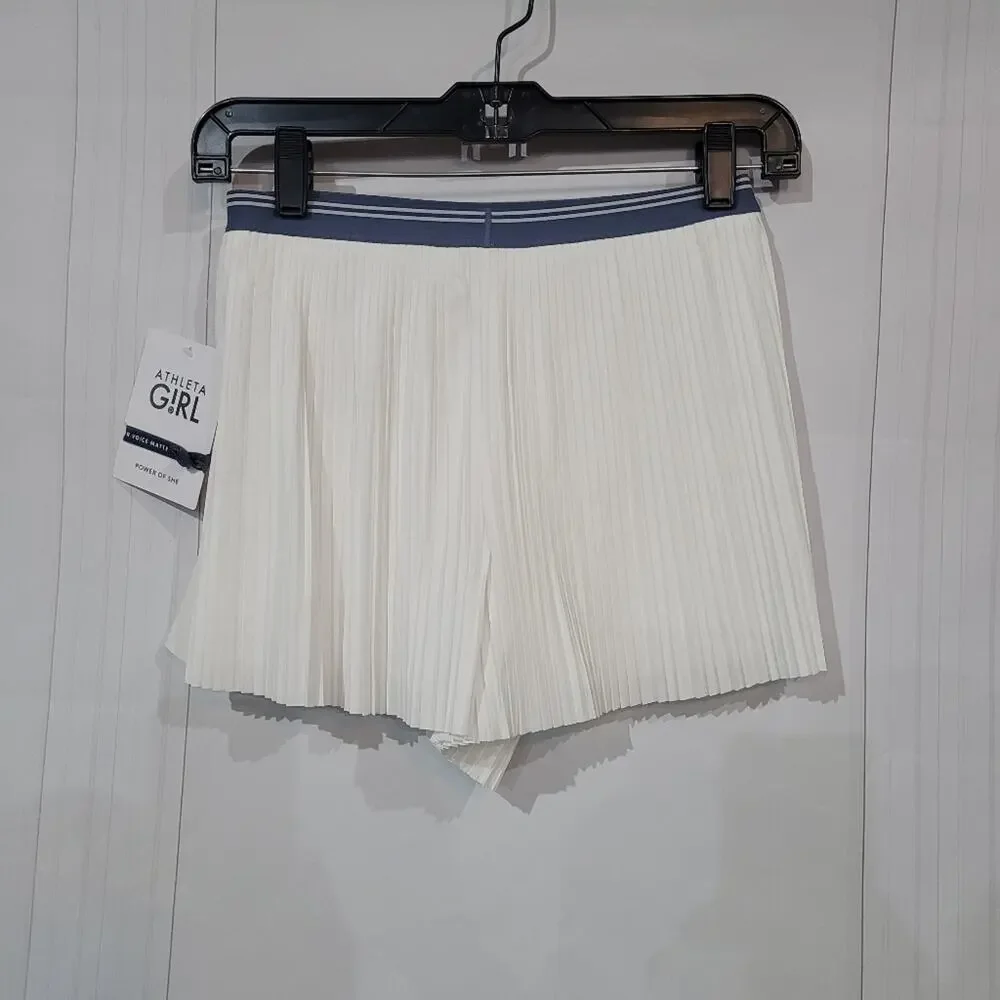 Athleta Girl SZ L Perfect Pleat Short Flat Front Skort NEW White Gray Tennis